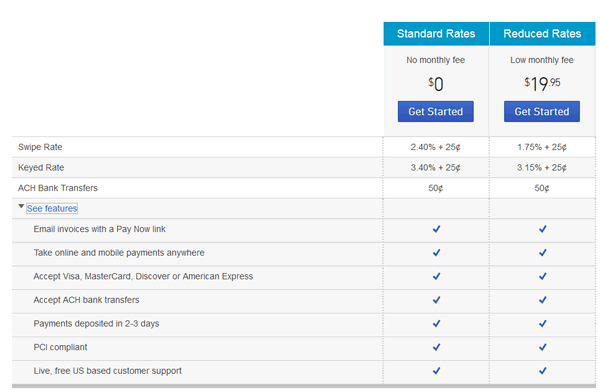 intuit credit card processing price table